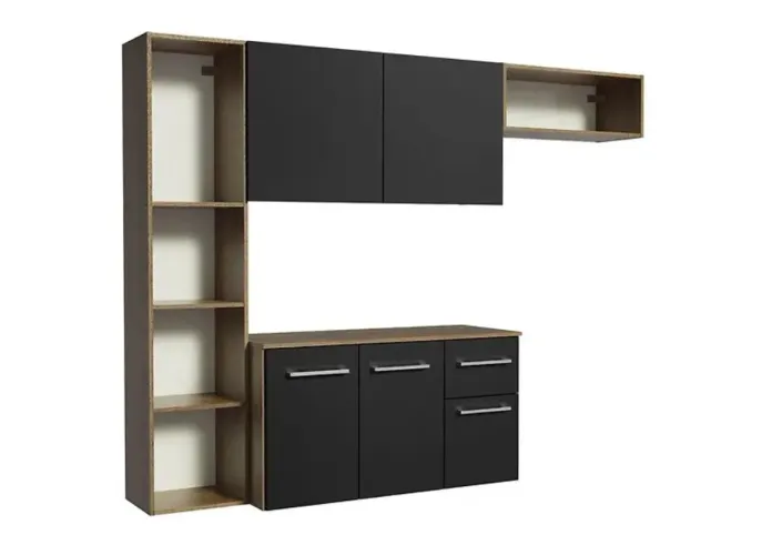 Armário de Cozinha Compacta 180cm Rustic/Preto Easy Madesa Cor:Rustic/Preto