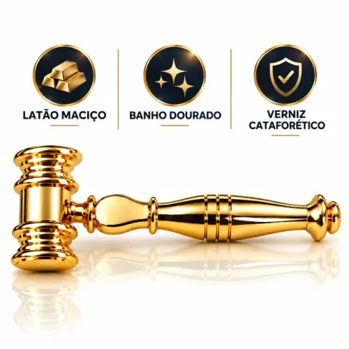 Malhete Cerimonial Maçonico em Latão Maciço Banhado a Dourado + Estojo MDF