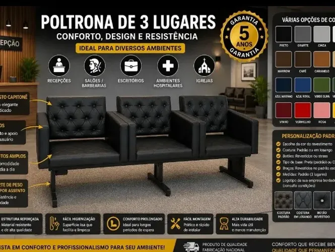 Longarina tipo poltrona c/03lugares nova