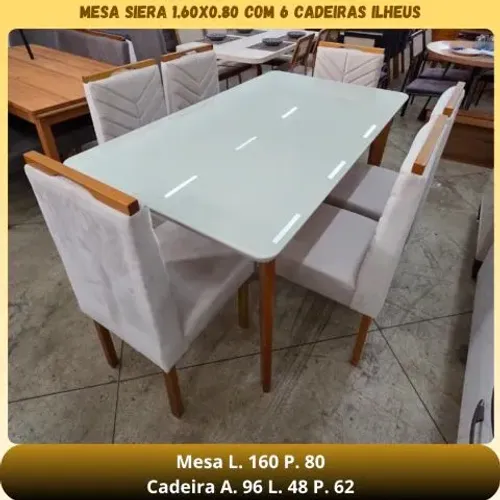 Mesa SIERA 1.60x0.80 com 6 cadeiras Ilheus 