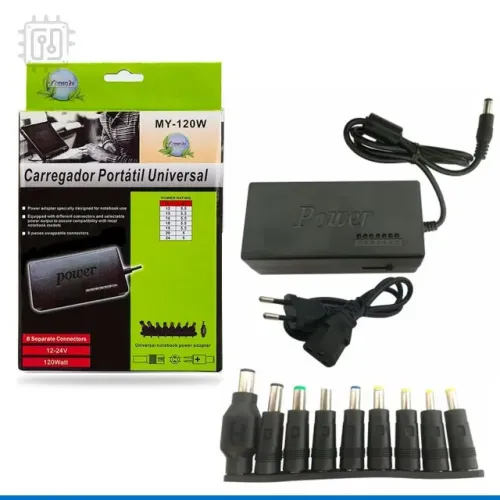 Carregador Fonte Universal Portátil para Notebook MY-120W Dell HP Lenovo Samsung Positivo
