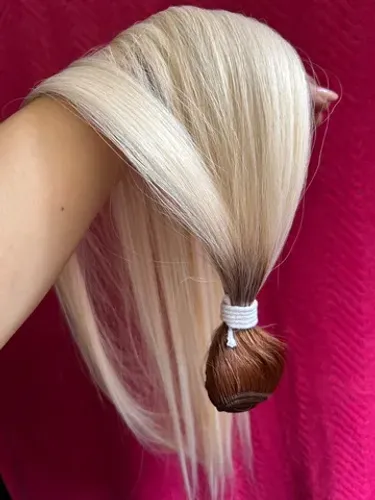 Cabelo humanizado na tela 70cm 130g loiro esfumado bio vegetal bio humano
