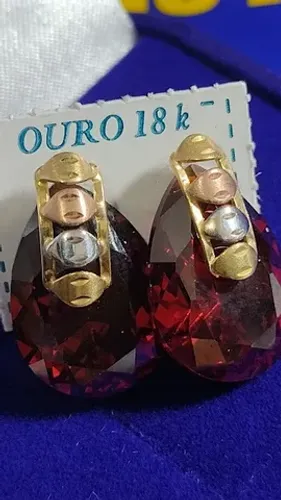 Brinco Ouro 18 Kilates 9.30 Gramas 20 x 13 mm Zircônia
