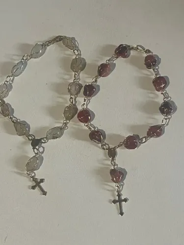 Rosario Pulseiras de pedras preciosas com cruz Jesus Maria