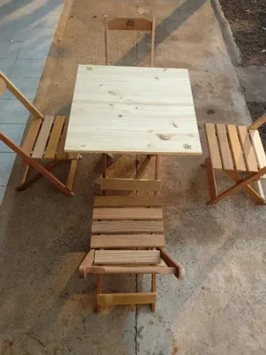 Kit Conjunto Dobrável Mesas Com 4 Cadeiras Madeira Pronta Entrega