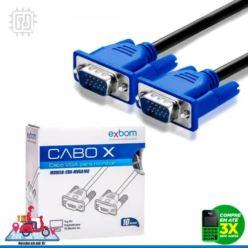 Cabo VGA 10 Metros Macho x Macho Para Monitor Projetor Alta Qualidade Com Filtro
