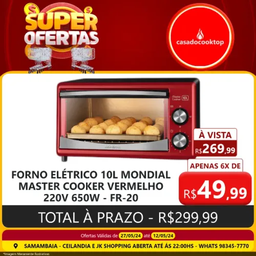 Forno elétrico 10l mondial master cooker vermelho 220v 650w - fr-20
