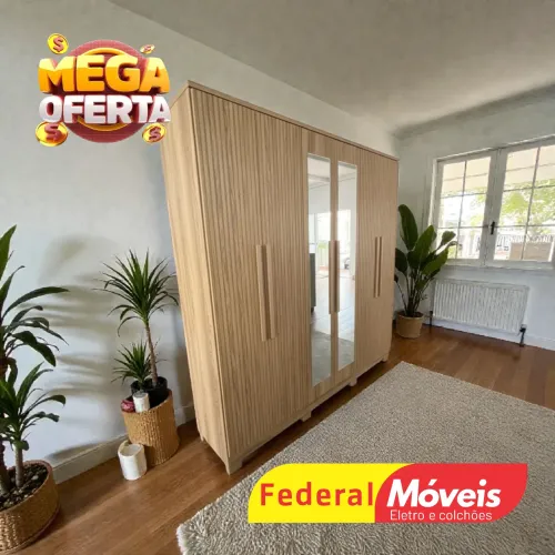 Guarda Roupa Ripado 3D 6 Portas com Espelho Mega Oferta - Entregamos