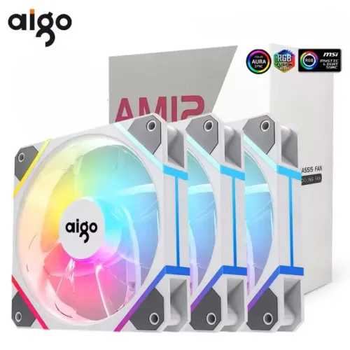 Kit 3 Fans Branco ARGB A-RGB 120mm 12cm 6 pinos 5V - AIGO AM12