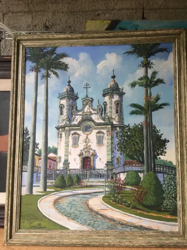 Quadro Antigo Igreja mineira barroca