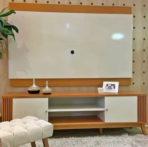 Painel + Rack Legacy 2,00m Offwhite/Cedro - Pronta Entrega!
