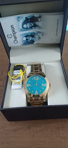 Relógio Champion Feminino Dourado e Azul - Original e à Prova D'água