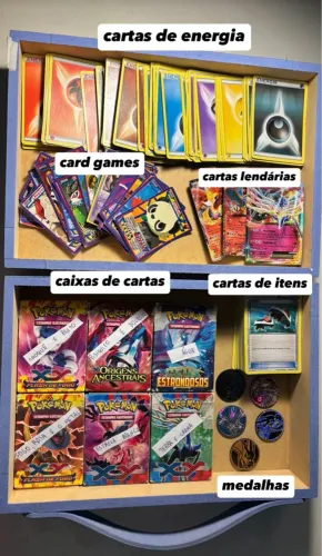 Coleção de cartas Pokémon - 378 cartas (3 Cartas Lendárias) + tabuleiro + Medalhas