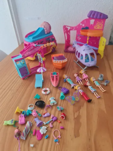Kit Polly Pocket - Food Truck De Sorvete - helicóptero- Speed Boat - Roupas e accessorios 
