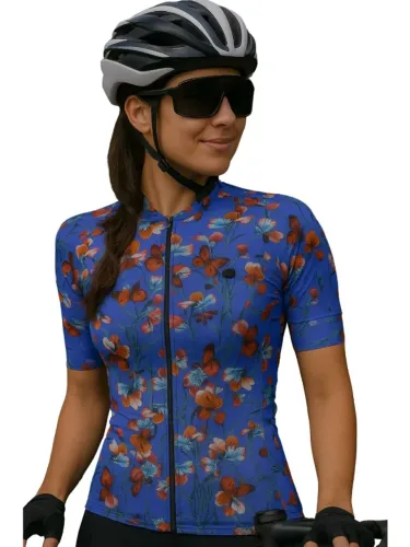 Camiseta Ciclismo Fem Márcio May Funny Premium Royal Flower