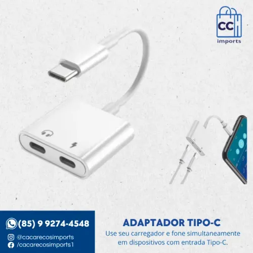 Cabo de áudio 2 em 1 Tipo-C para dual Tipo-C | Novo | Pronta Entrega