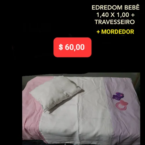 Edredom Bebê 1,40 x 1,00 + Travesseiro + Mordedor