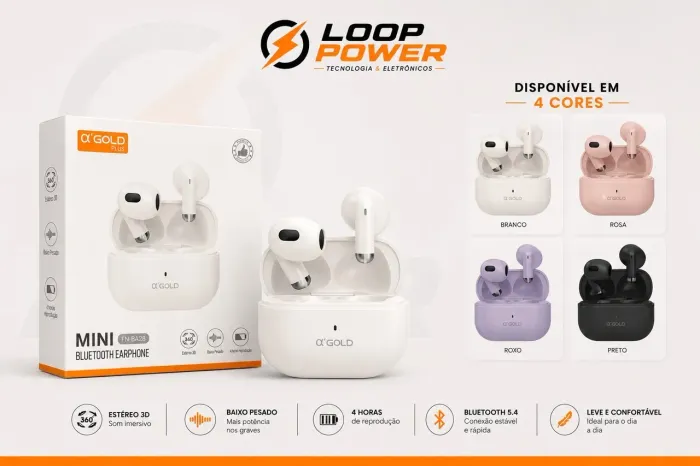 Mini Fone de Ouvido Bluetooth ?GOLD PLUS FN-BA28 TWS Sem Fio Compacto