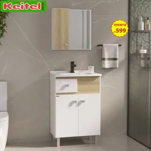 Conjunto Banheiro Pop 60 cm Branco Com Carvalho