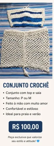 Conjunto de Crochê Artesanal (Top + Saia) | Tam. P/M