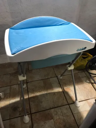 Banheira Bebê Burigotto Tchibum Azul Com Trocador - Ótimo Estado