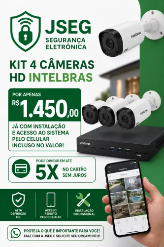 KIT 4 câmeras em HD INTELBRAS Já instalado 