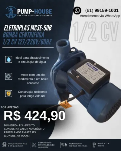 BOMBA CENTRIFUGA 1/2CV MCSE -50 ELETROPLAS