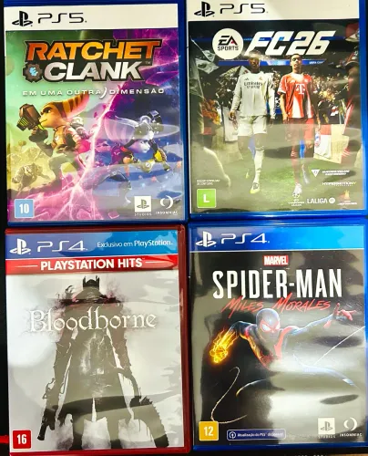 Kit 4 Jogos PS4 PS5 - FC 26, Spider-Man, Bloodborne e Ratchet