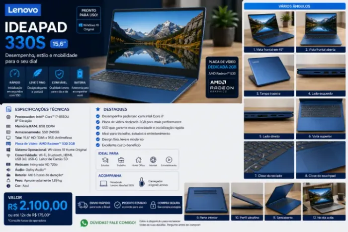 Lenovo IdeaPad 330S | Intelcore i7 | 8GB RAM | SSD 128GB | Placa de Vídeo 2GB