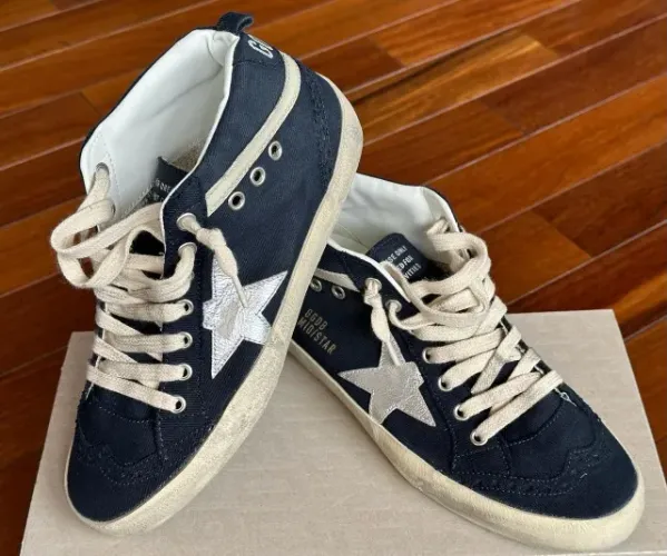TÊNIS GOLDEN GOOSE MID STAR CLASSIC | COTTON UPPER LAMINATED STAR LEATHER WAVE | 36/7 BR