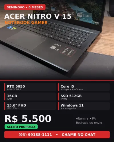 NOTEBOOK GAMER Acer Nitro V 15 ? RTX 5050 (geração NOVA!) ? Seminovo, IMPECÁVEL