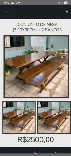 Mesa em madeira em perfeito estado de conservação com dois bancos!!