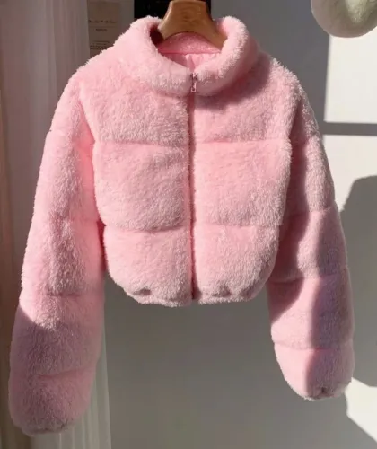 Jaqueta de pele sintética rosa G