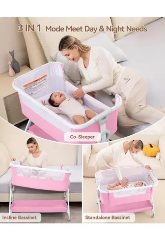 Berço portátil rosa para bebês