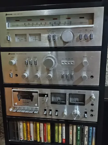 Conjunto polyvox amplificador tape deck toca disco tuner rádio completo sem caixas
