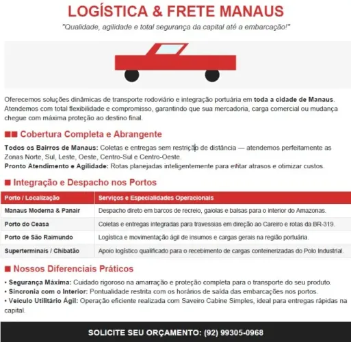 Frete para Manaus e para os portos.