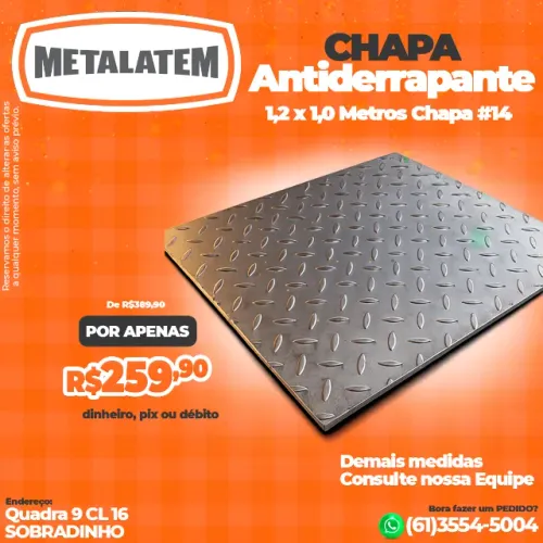Chapa Antiderrapante 1,20 x 1,00 m - Chapa #14 