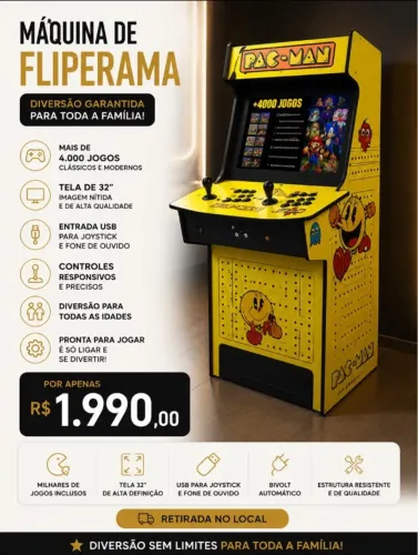 Fliperama arcade com milhares de jogos e consoles