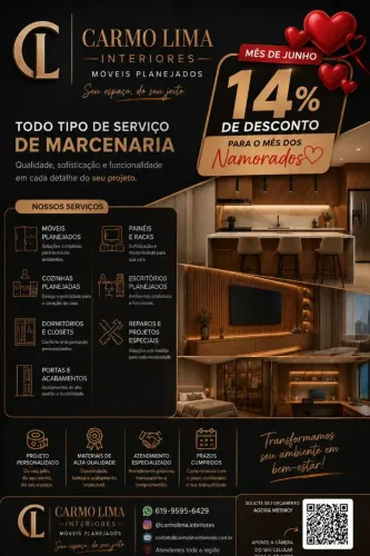 Marceneiro em geral. Tudo com desconto de 14% Jara o mês dos namorados 