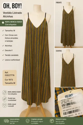 Vestido Oh, Boy! Midi Listrado M Novo com Etiqueta