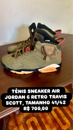 TÊNIS SNEAKER NIKE AIR JORDAN 6 RETRO TRAVIS SCOTT, TAMANHO 41/42