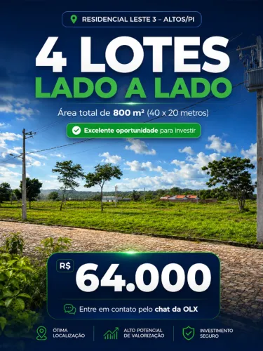 4 Lotes Juntos | 800m² | Residencial Leste 3 | Altos-PI ?