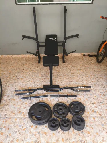 ACADEMIA EM CASA COMPLETA SUPINO WCT FITNESS + 54 KG DE ANILHAS DE FERRO!
