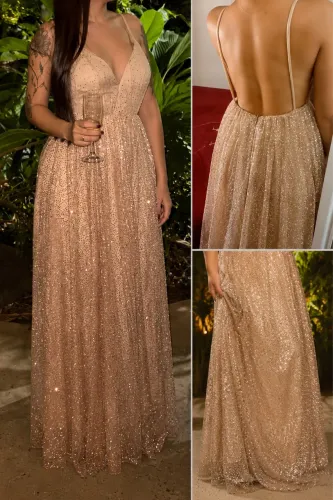 Vestido de festa dourado