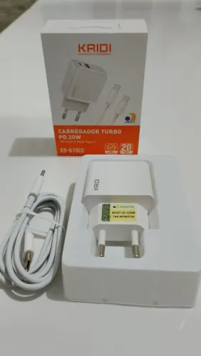 Carregador Turbo Kaidi 20W PD + QC 3.0 (Cabo USB-C Incluso) - Original e Homologado Anatel