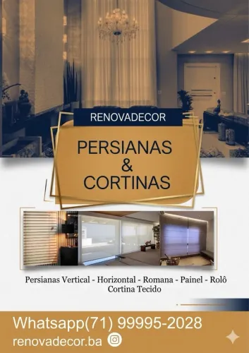 Persianas e Cortinas Sob Medida | Vertical, Horizontal, Romana, Painel e Rolô