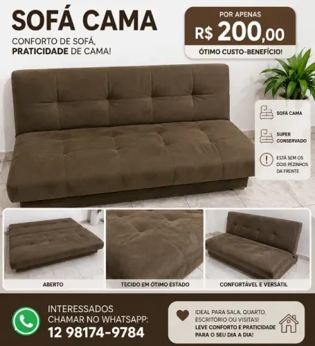 Sofá cama e estante rústica