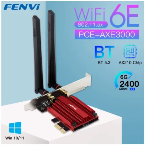 Adaptador Wi-Fi 6E Fenvi AX210 6E PCIe Bluetooth 5.3