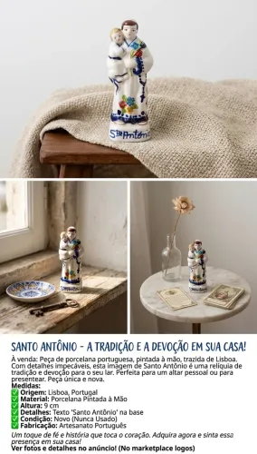 Estatueta Santo Antônio em Porcelana de Portugal - 9cm