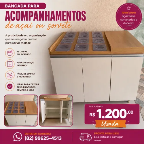 Bancada para acompanhamentos de açaí ou sorvete